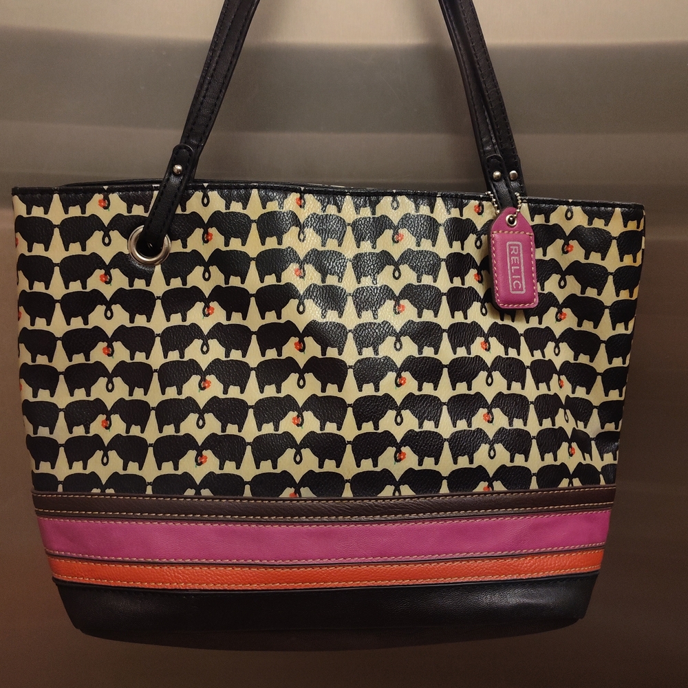 Relic Women's Black & Pink Patterned Tote Bag